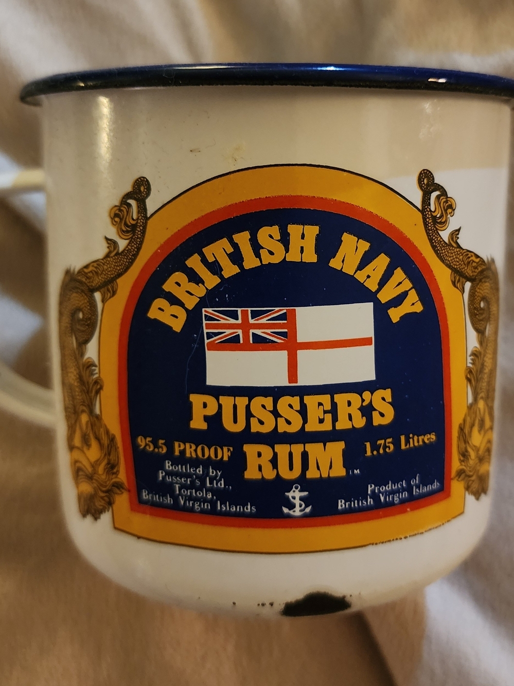 Vintage Pusser's British Navy Rum enamel tin mug Very Rare